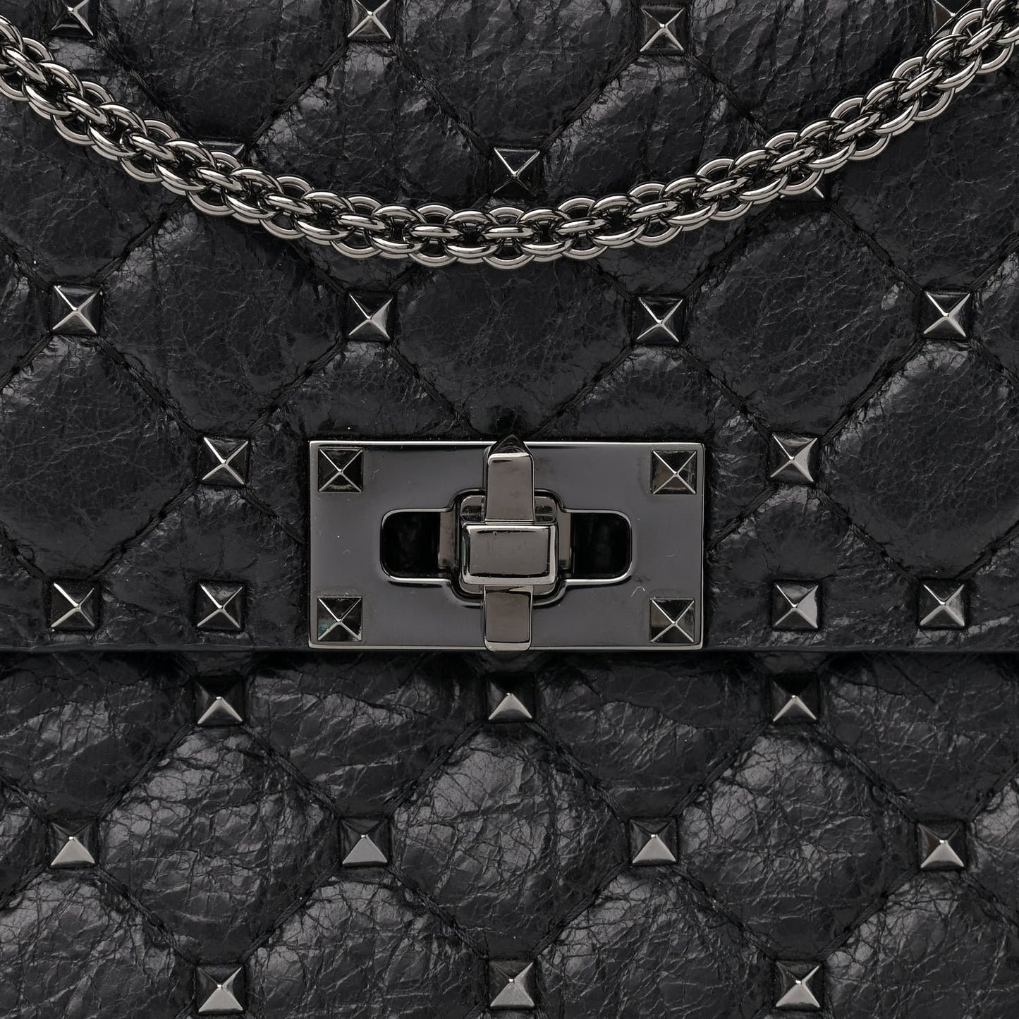 Craquele Nappa Medium Rockstud Spike Shoulder Bag Black