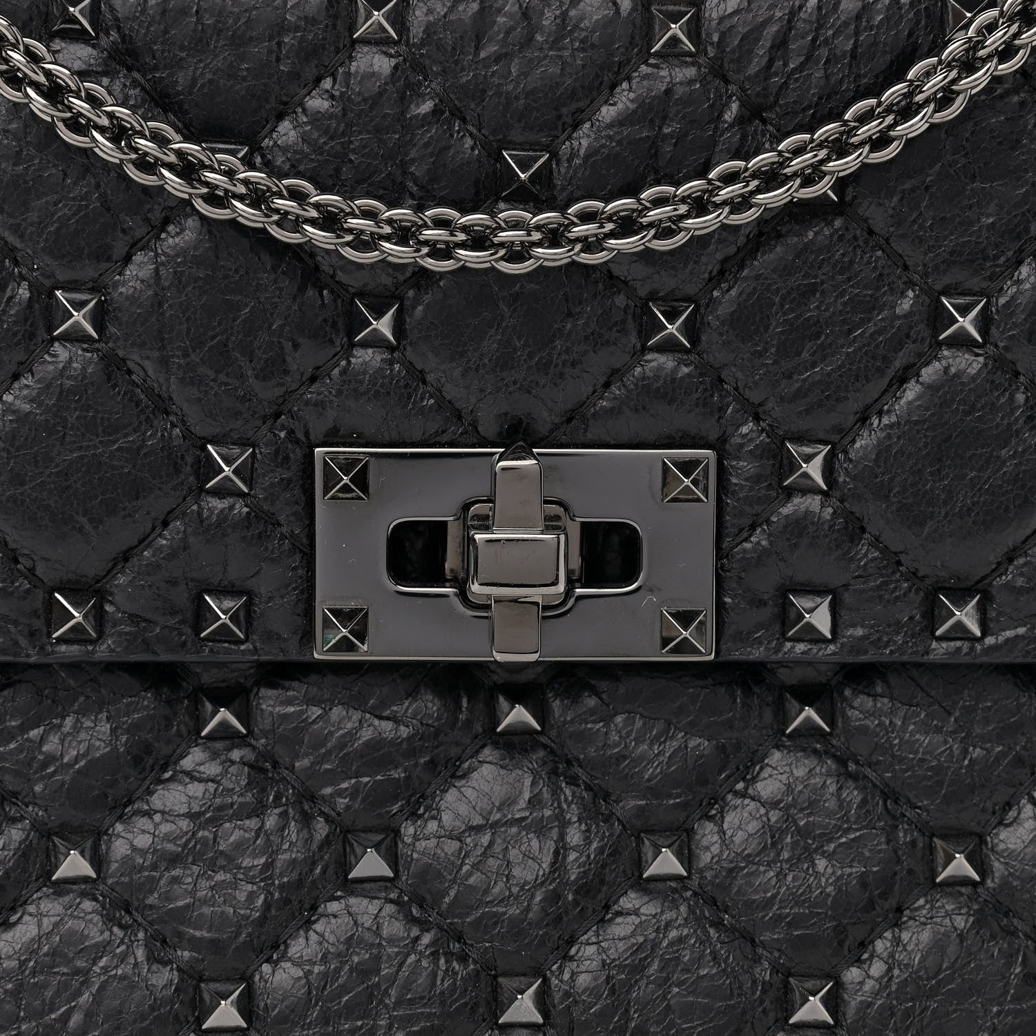 Valentino Garavani Craquele Nappa Medium Rockstud Spike Shoulder Bag Black 7 of 9