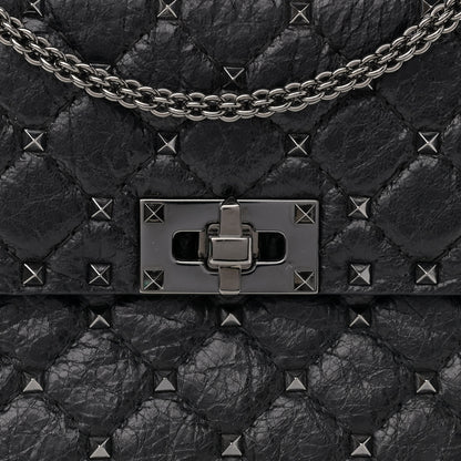 Valentino Garavani Craquele Nappa Medium Rockstud Spike Shoulder Bag Black 7 of 9