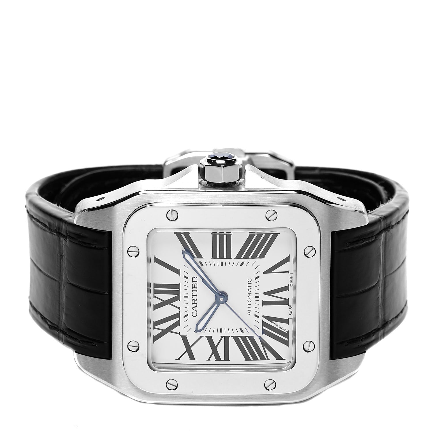 Cartier Stainless Steel Alligator 38mm Santos 100 Automatic Watch 2 of 5