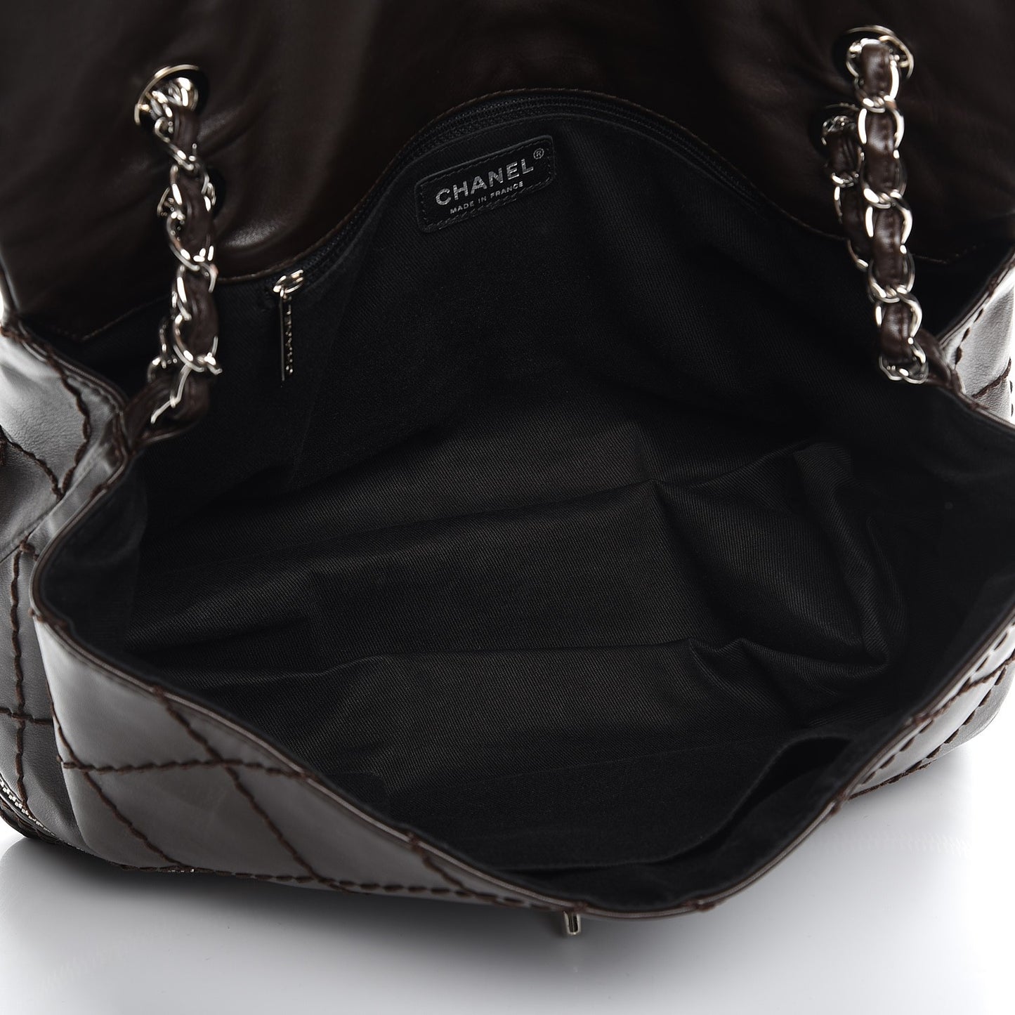 Calfskin Large Expandable Flap Bag Brown