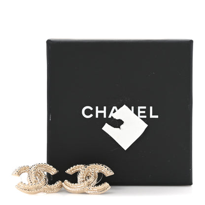 Chanel Metal Textured CC Earrings Gold 5 of 5