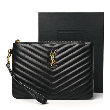 Saint Laurent Lambskin Matelasse Chevron Monogram A5 Wristlet Black 11 of 11