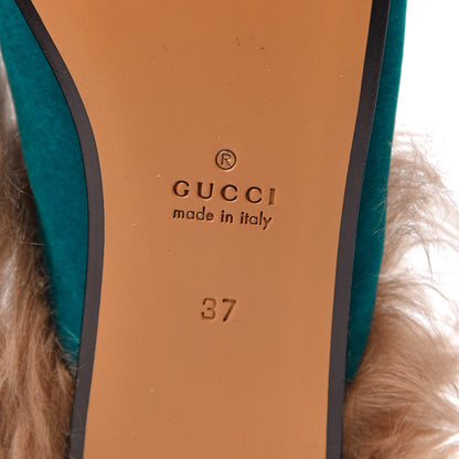 Gucci Velvet Fur Womens Princetown Slippers 37 Cyan 7 of 8