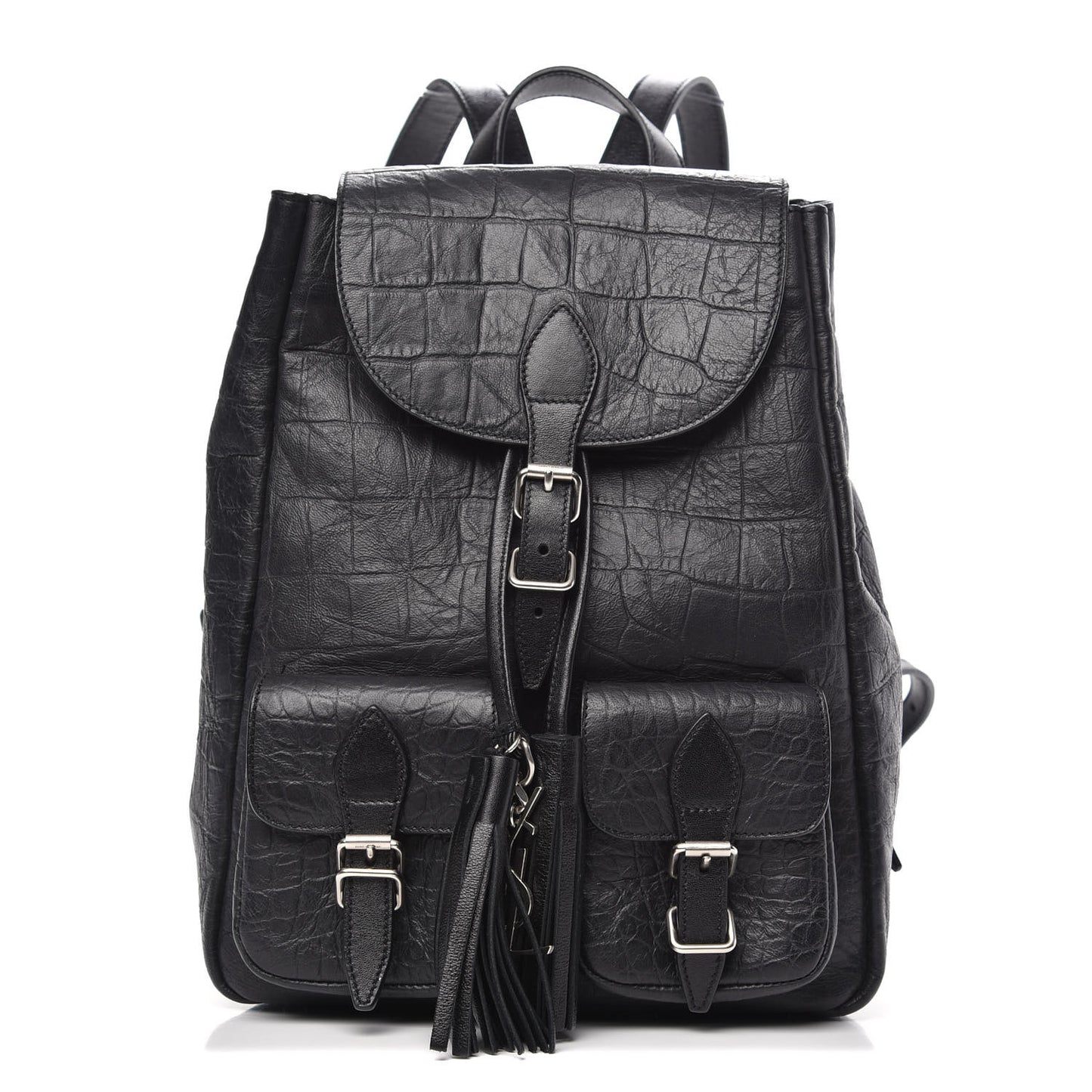 Crocodile Embossed Lambskin Festival Backpack Black