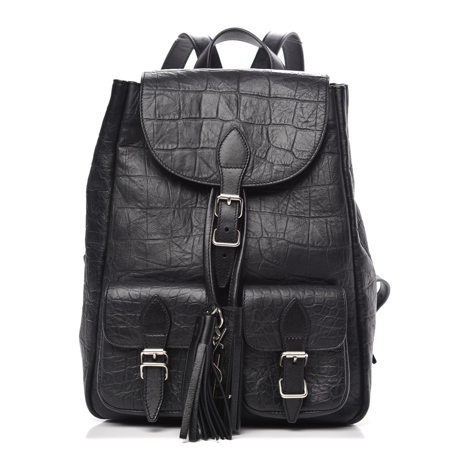 Saint Laurent Crocodile Embossed Lambskin Festival Backpack Black 1 of 8