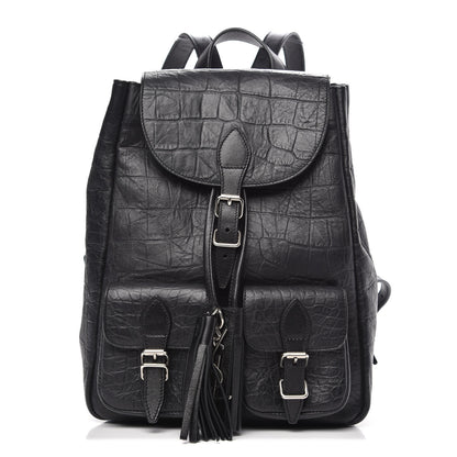 Saint Laurent Crocodile Embossed Lambskin Festival Backpack Black 1 of 8