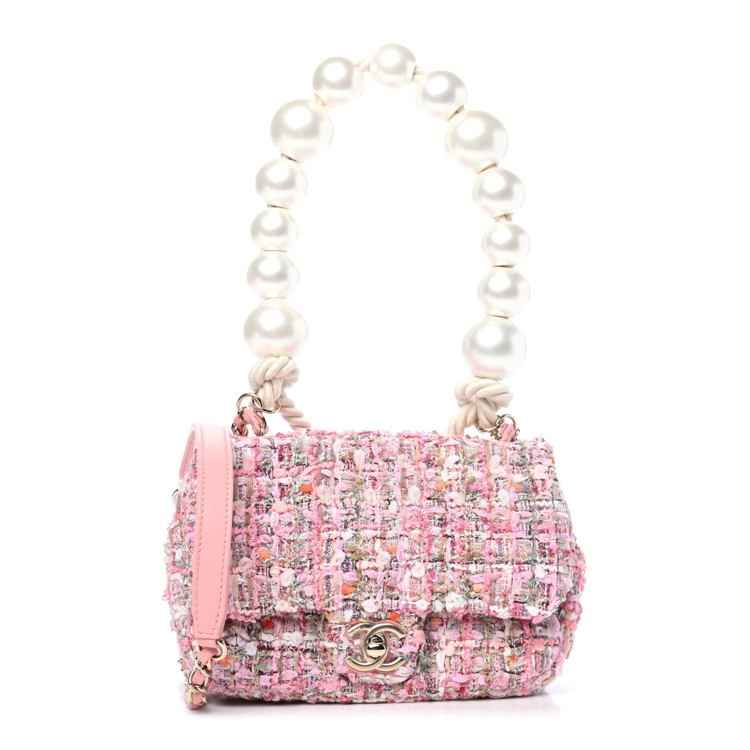 Chanel Tweed Mini Pearl Handle Flap Pink Beige Orange Ecru 1 of 4