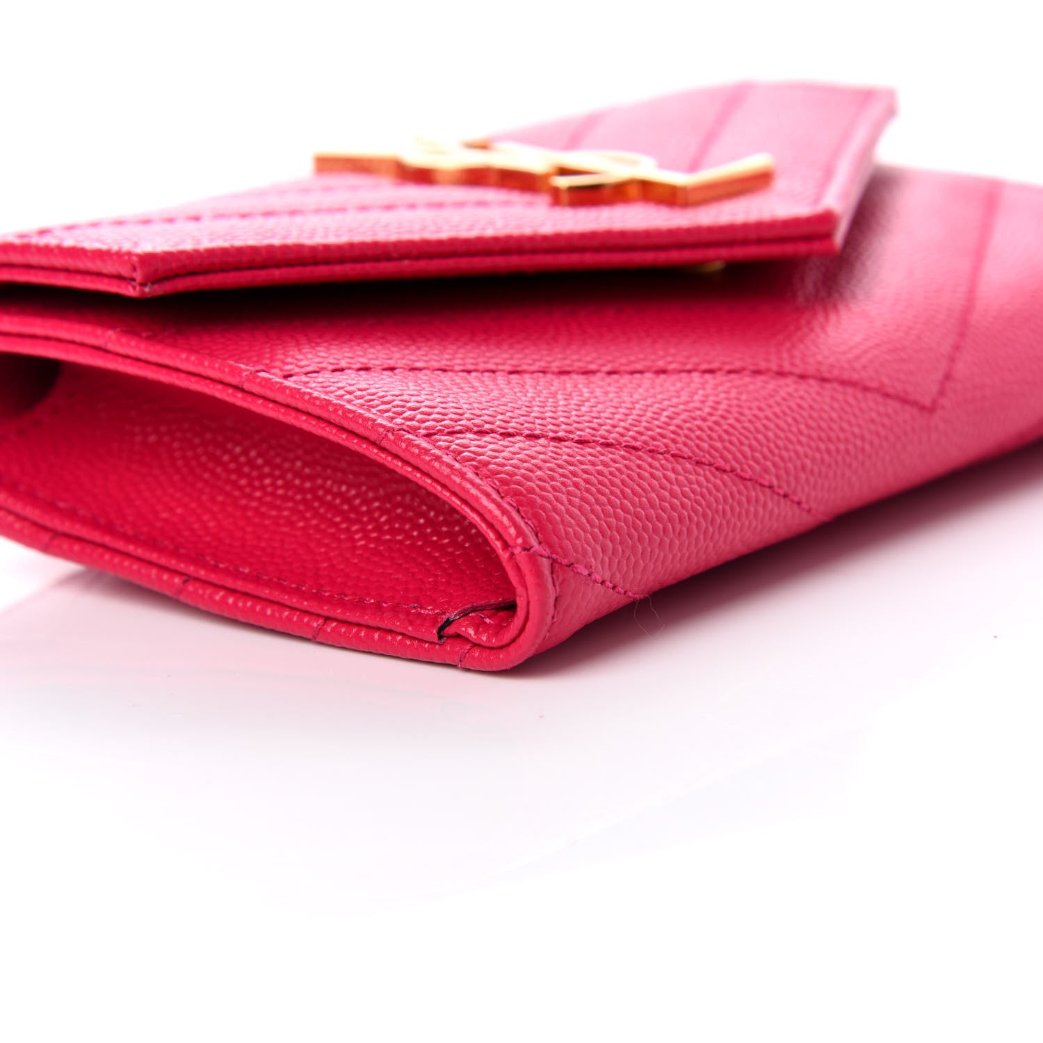 Saint Laurent Grain De Poudre Matelasse Chevron Small Monogram Envelope Wallet Bubblegum 6 of 9