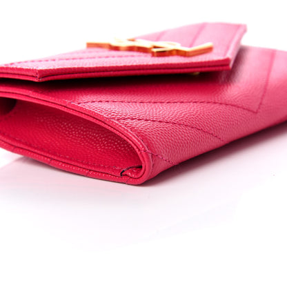 Saint Laurent Grain De Poudre Matelasse Chevron Small Monogram Envelope Wallet Bubblegum 6 of 9