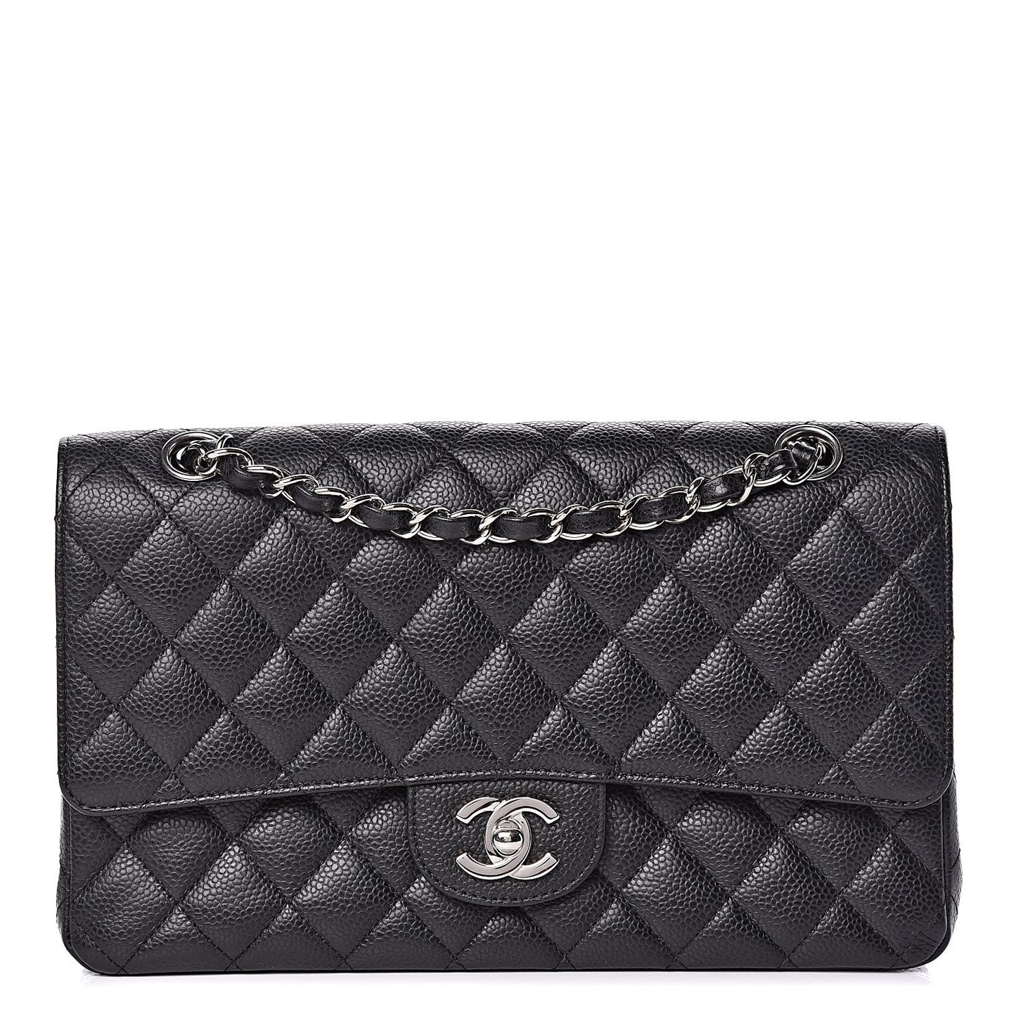 Caviar Quilted Medium Double Flap Black