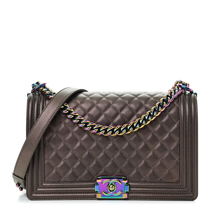 Chanel Iridescent Goatskin Quilted New Medium Boy Flap Dark Gold 1 of 8