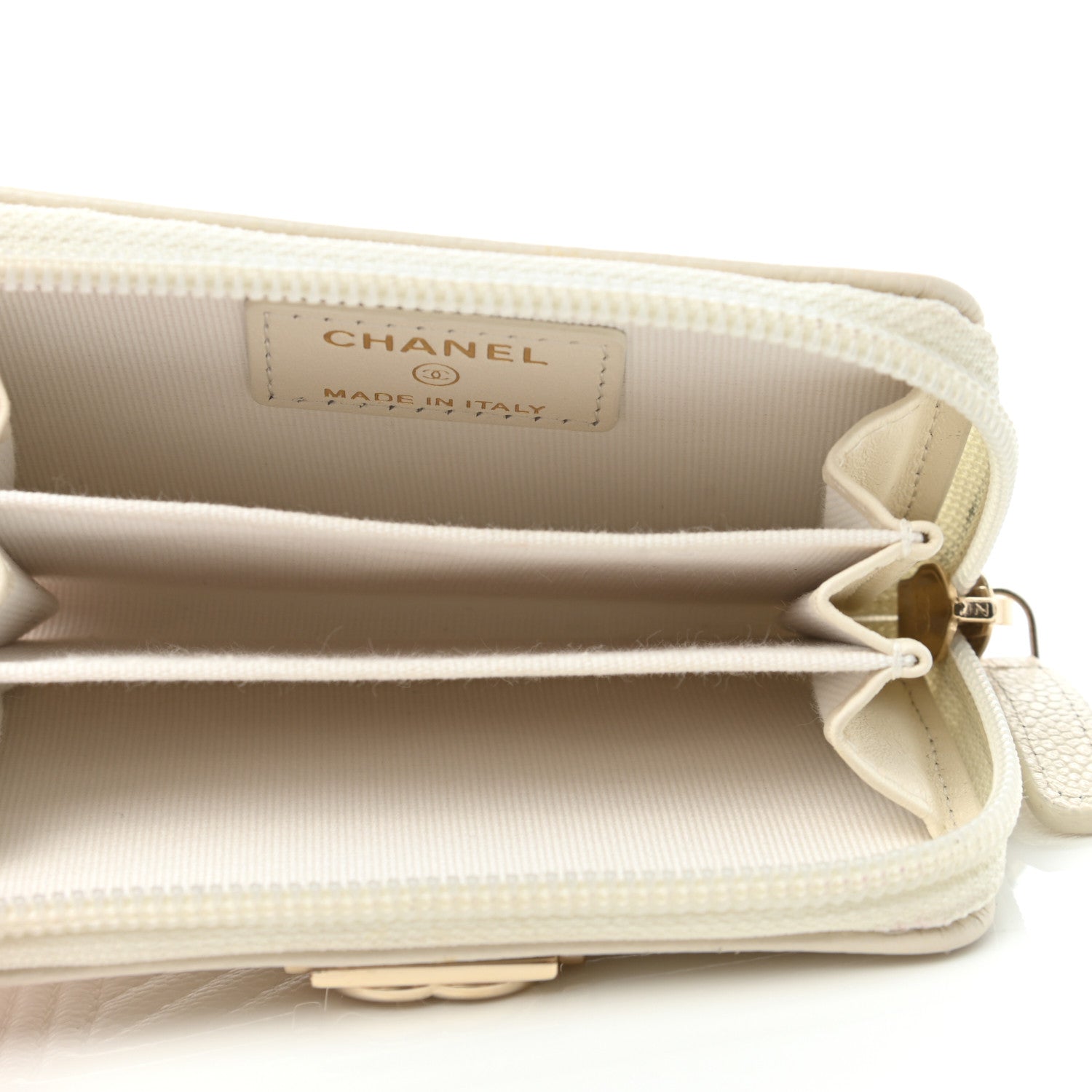 Chanel Caviar Chevron Quilted Boy Zip Around Coin Purse Wallet White 5 of 8