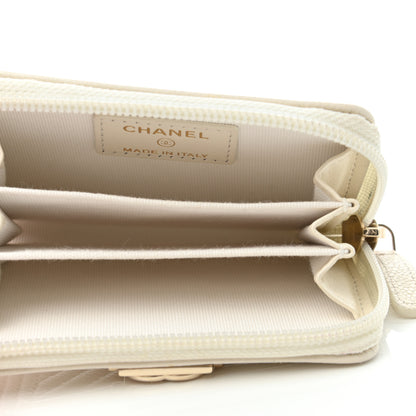 Chanel Caviar Chevron Quilted Boy Zip Around Coin Purse Wallet White 5 of 8