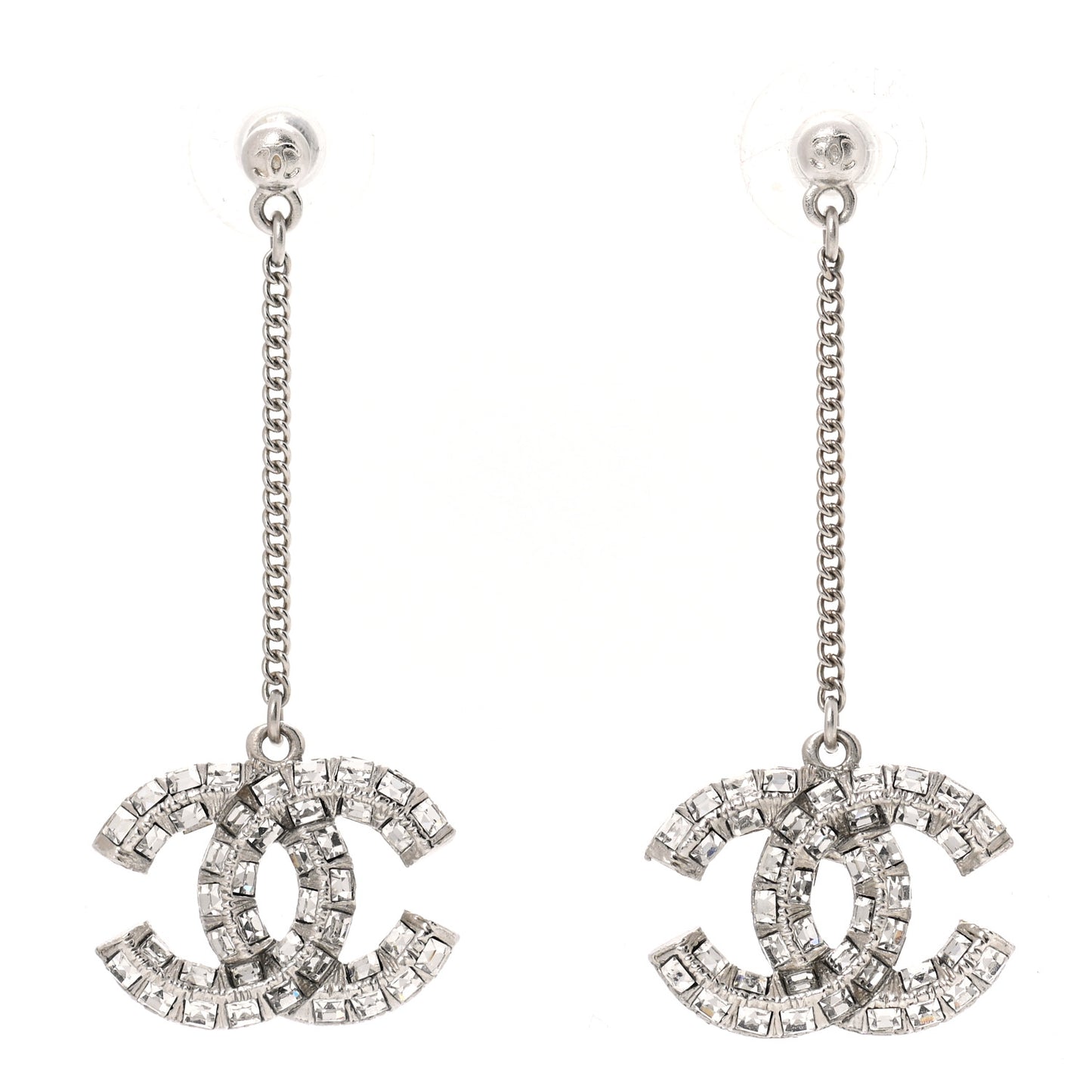 Baguette Crystal CC Drop Earrings Silver