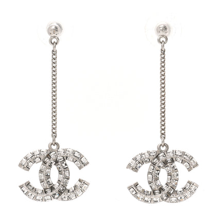 Chanel Baguette Crystal CC Drop Earrings Silver 1 of 4