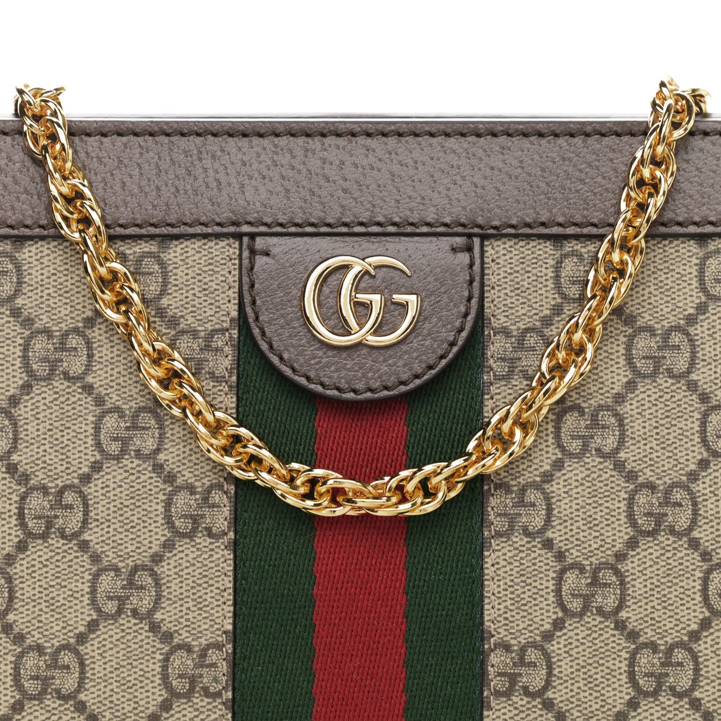 GG Supreme Monogram Web Small Ophidia Chain Shoulder Bag Brown