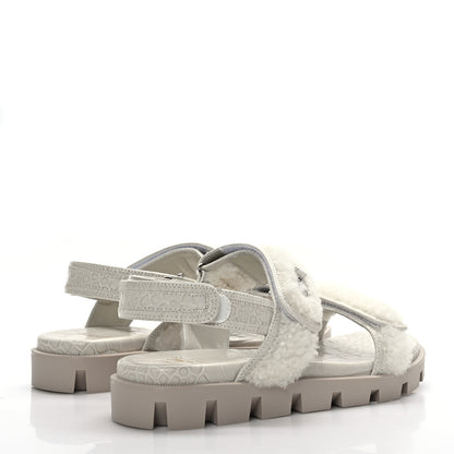 Christian Louboutin Calfskin Crocodile Embossed Lock Wool Flat Sandals 39.5 White 4 of 7