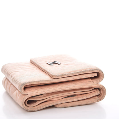 Chanel Lambskin Camellia Embossed Small Double Wallet Pink 17 of 20