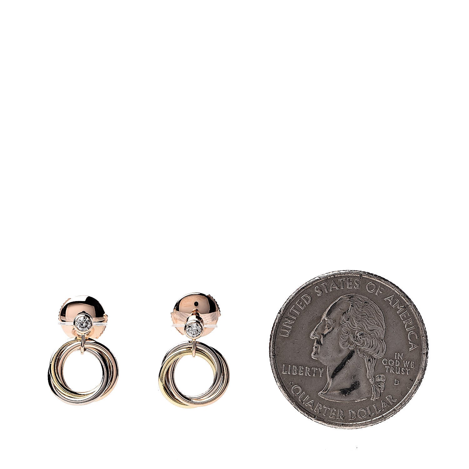 Cartier 18K Pink Yellow White Gold Diamond Trinity Drop Earrings 2 of 5