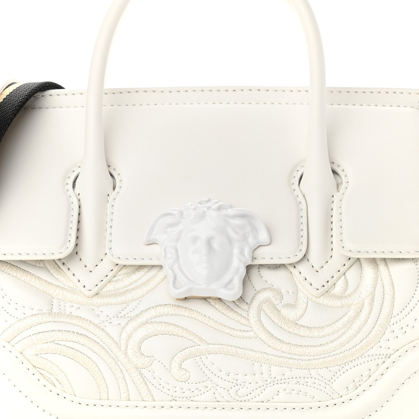 Calfskin Embroidered Medium Baroque Palazzo Empire Bag White