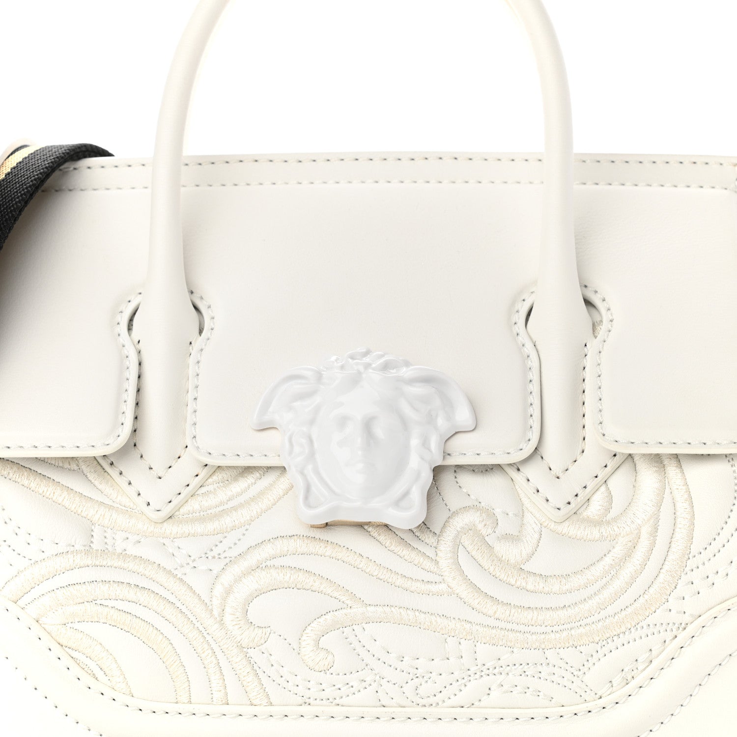 Versace Calfskin Embroidered Medium Baroque Palazzo Empire Bag White 7 of 10