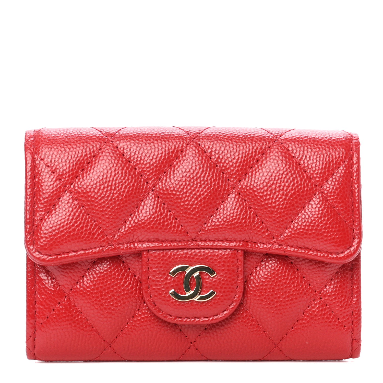 Chanel Caviar Quilted Flap Card Holder Wallet Red 1 of 9