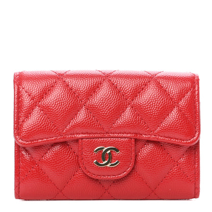 Chanel Caviar Quilted Flap Card Holder Wallet Red 1 of 9