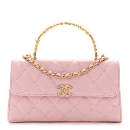 Chanel Lambskin Enamel Quilted Top Handle Flap Phone Holder With Chain Pink 1 of 10