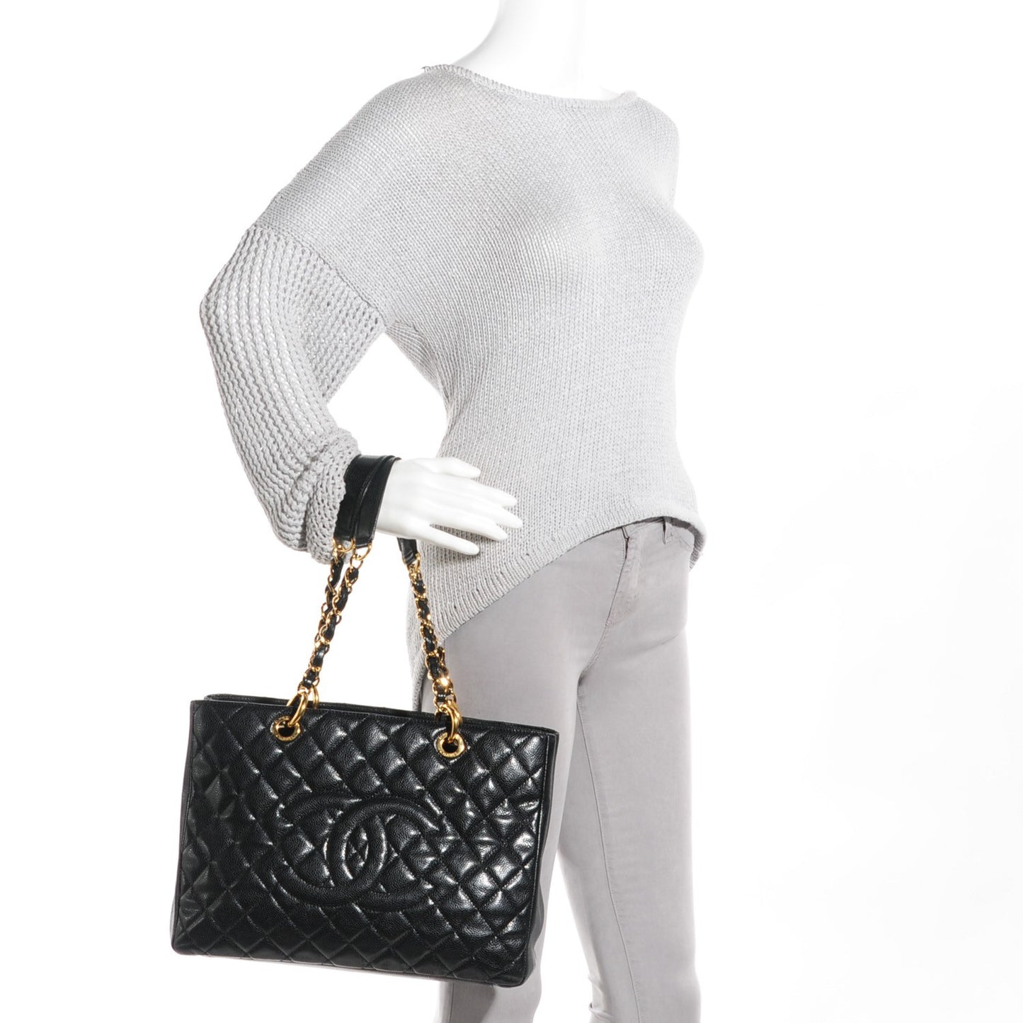 Caviar Quilted Grand Shopping Tote GST Black