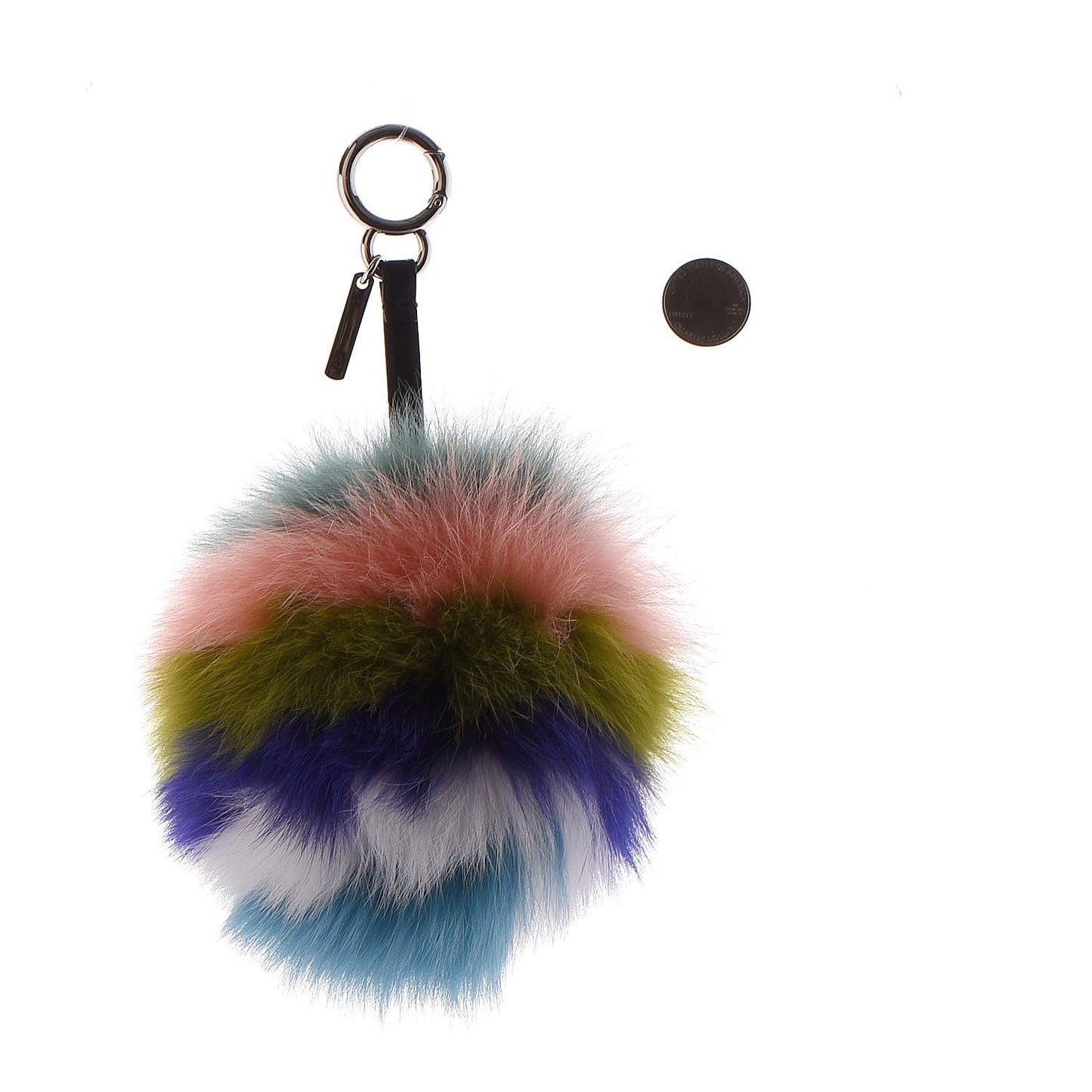Fox Fur Shiny Nappa Rainbow Pom Pom Bag Charm Verde Multicolor Black