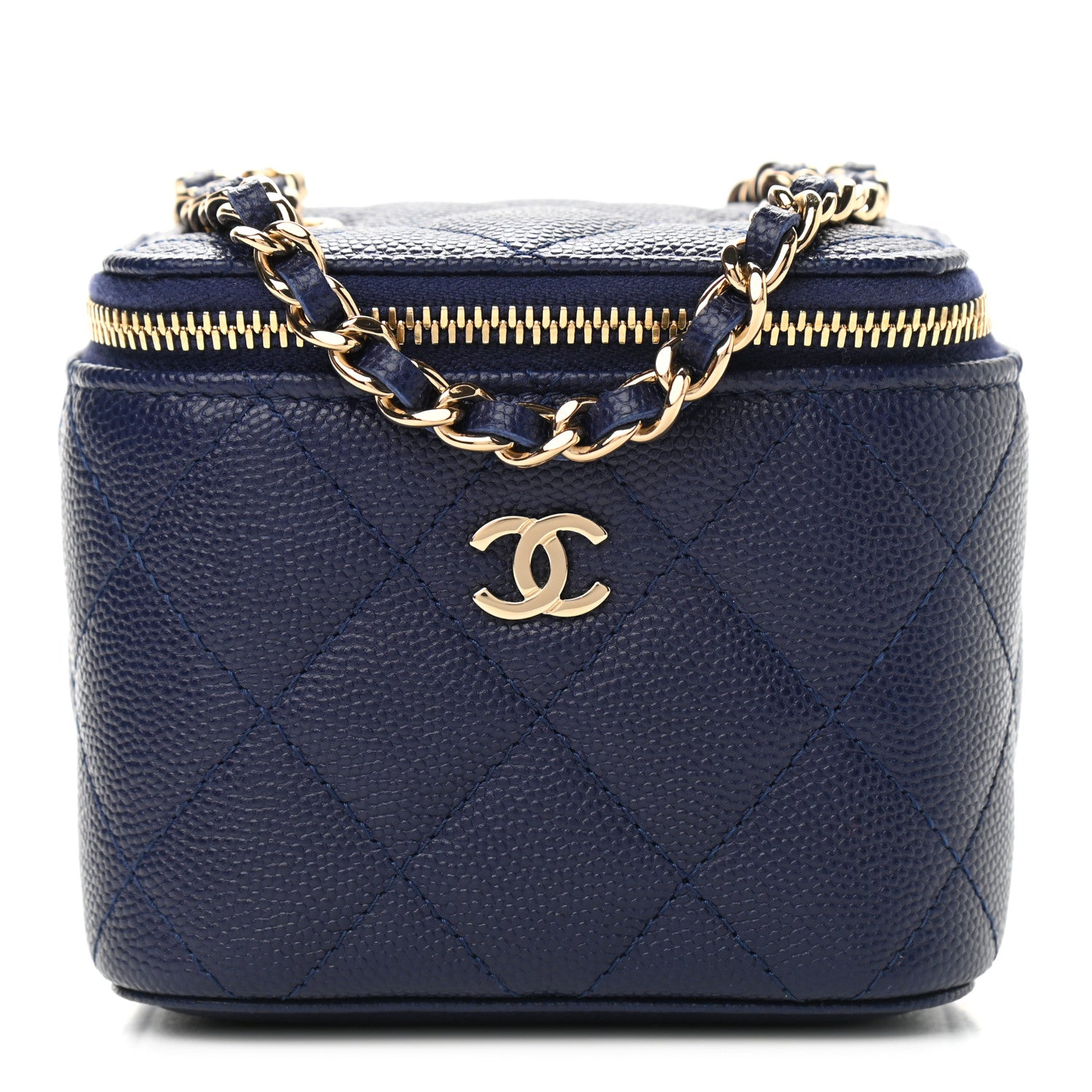 Chanel Caviar Quilted Mini Vanity Case With Chain Navy Blue 1 of 11