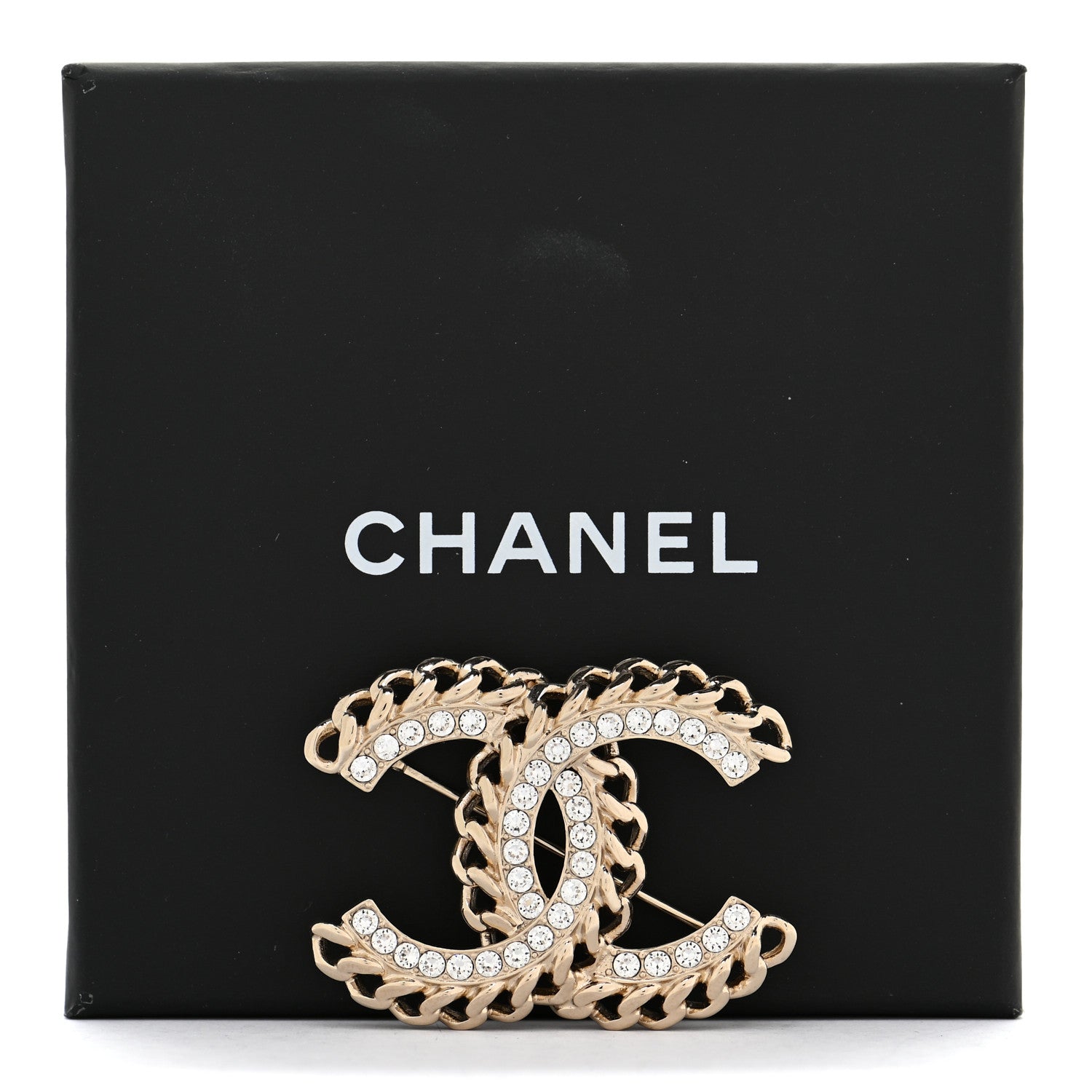 Chanel Crystal Chain CC Brooch Gold 6 of 6