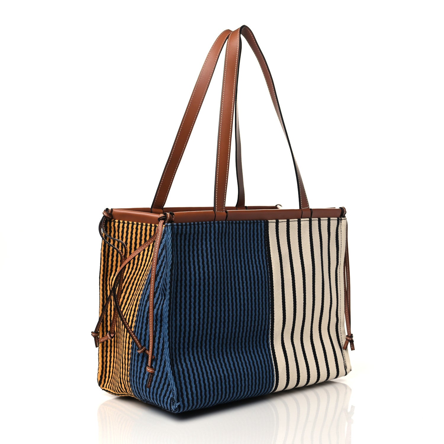 Loewe Canvas Calfskin Print Paulas Ibiza Stripes Cushion Tote Blue Yellow 3 of 10