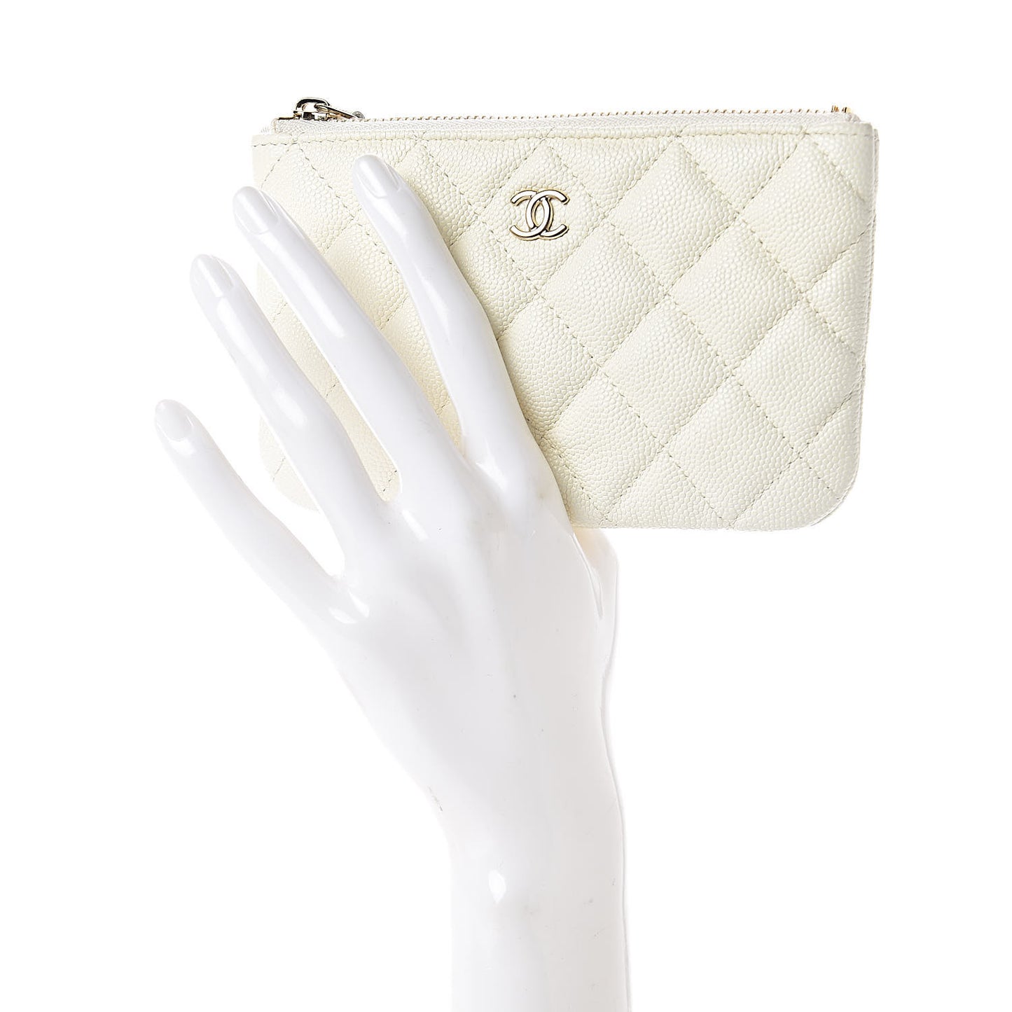 Caviar Quilted Small Cosmetic Case White