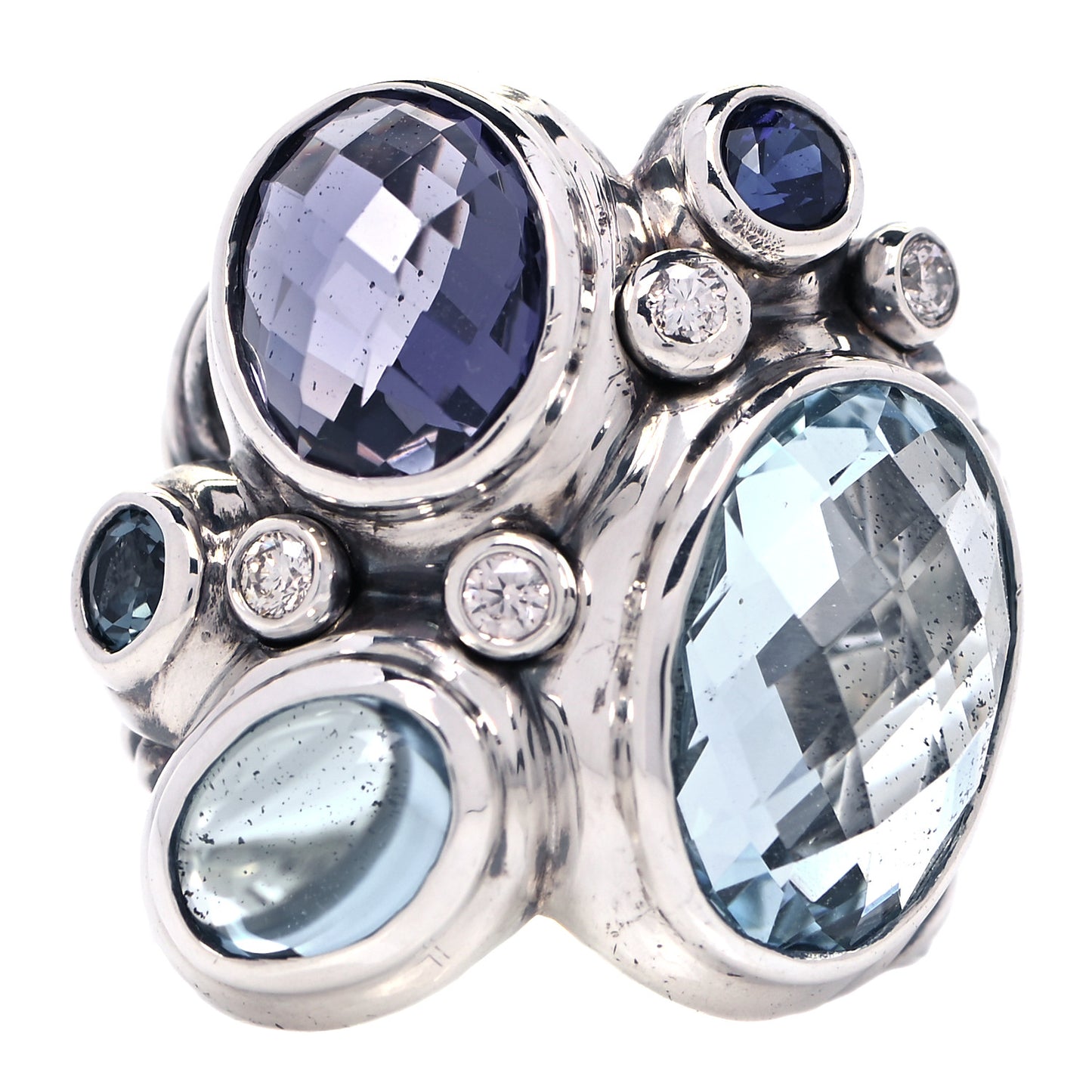 Sterling Silver Blue Topaz Hampton Blue Topaz Iolite Diamond Mosaic Ring 51 5.75
