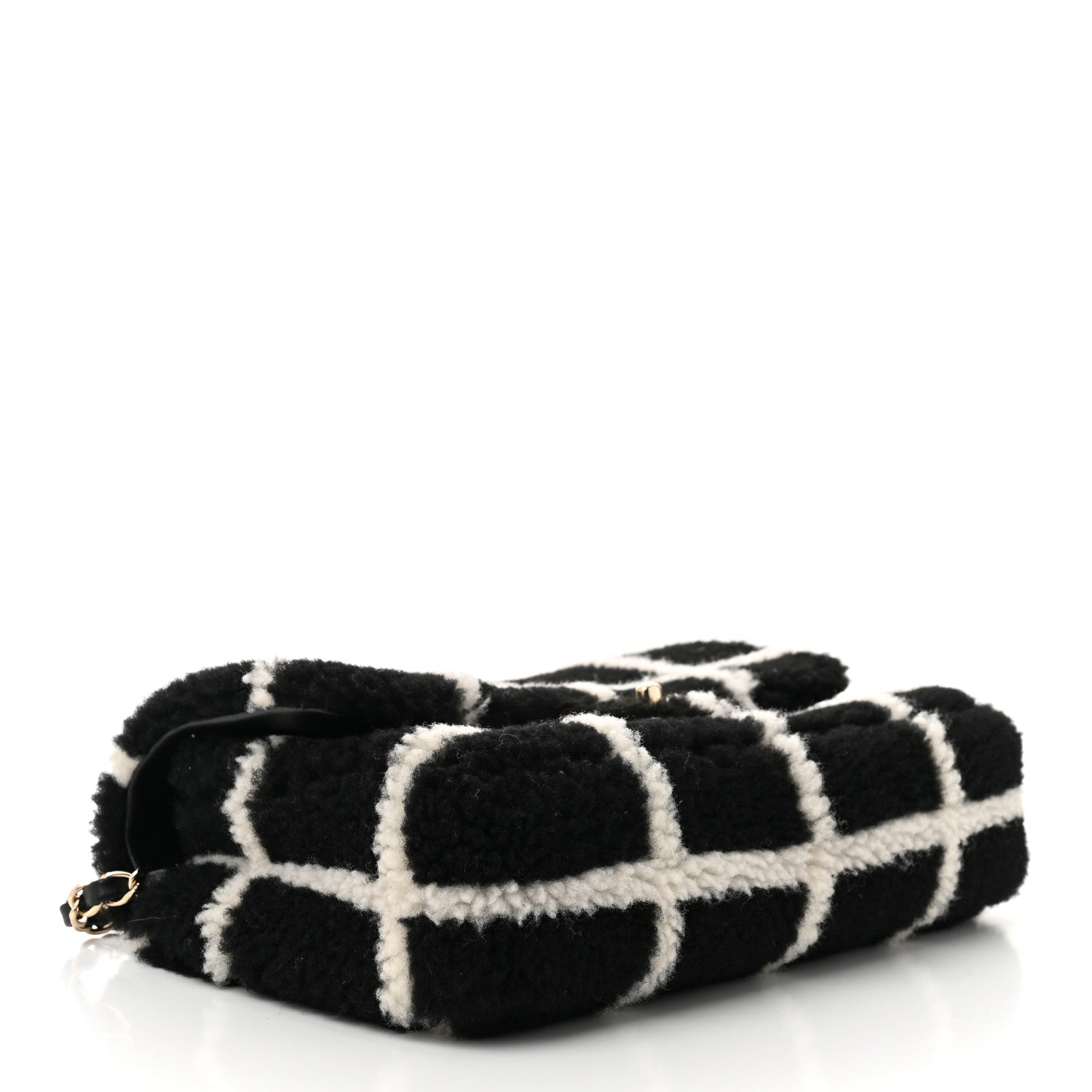 Chanel Shearling Lambskin Large Fluffy Tartan Single Flap Black White 4 of 11