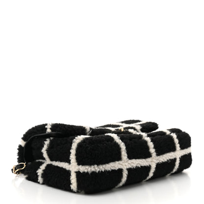 Chanel Shearling Lambskin Large Fluffy Tartan Single Flap Black White 4 of 11