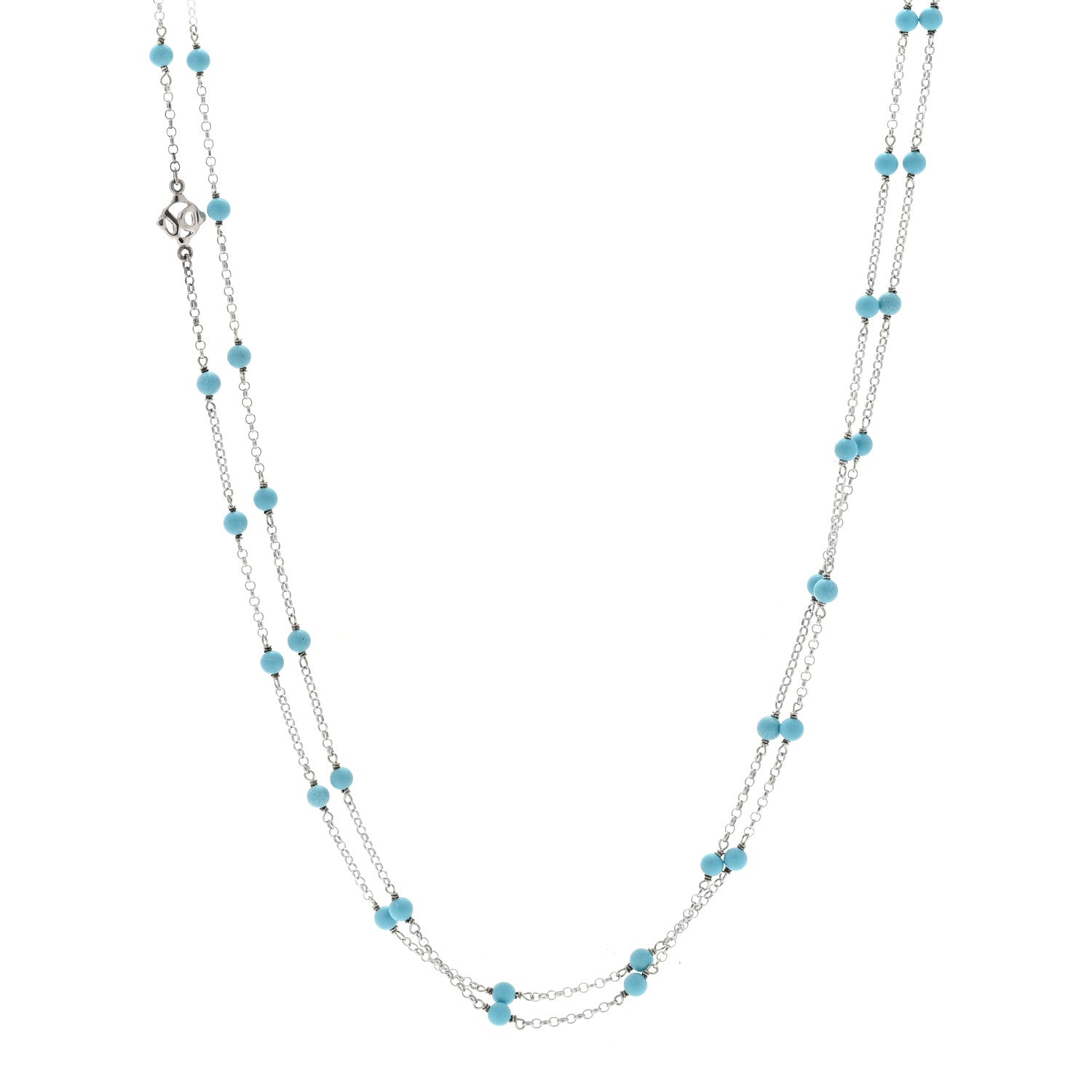 David Yurman Sterling SIlver Turquoise Long Bead Station Necklace 1 of 4
