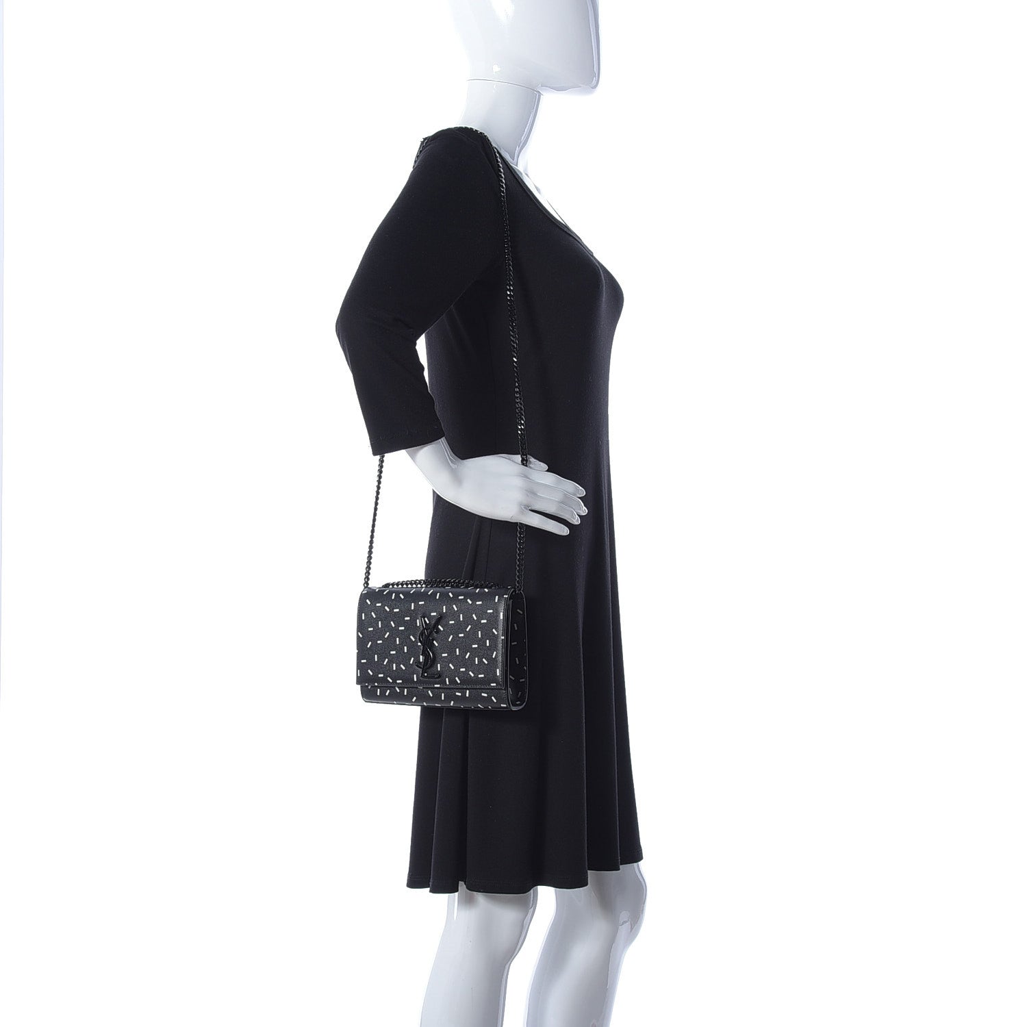 Saint Laurent Grain De Poudre Small Monogram Kate Satchel Black White 2 of 11