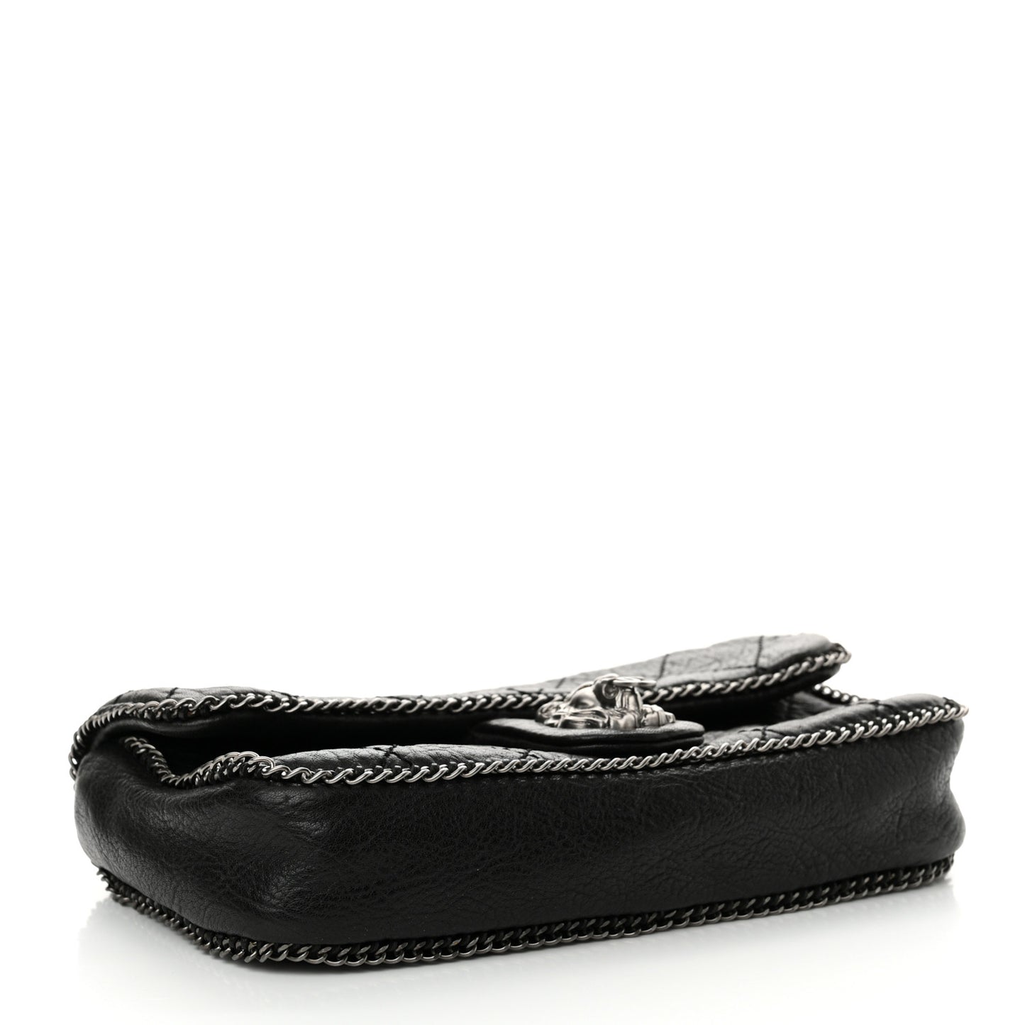 Distressed Lambskin Medium Leo Lion Flap Black