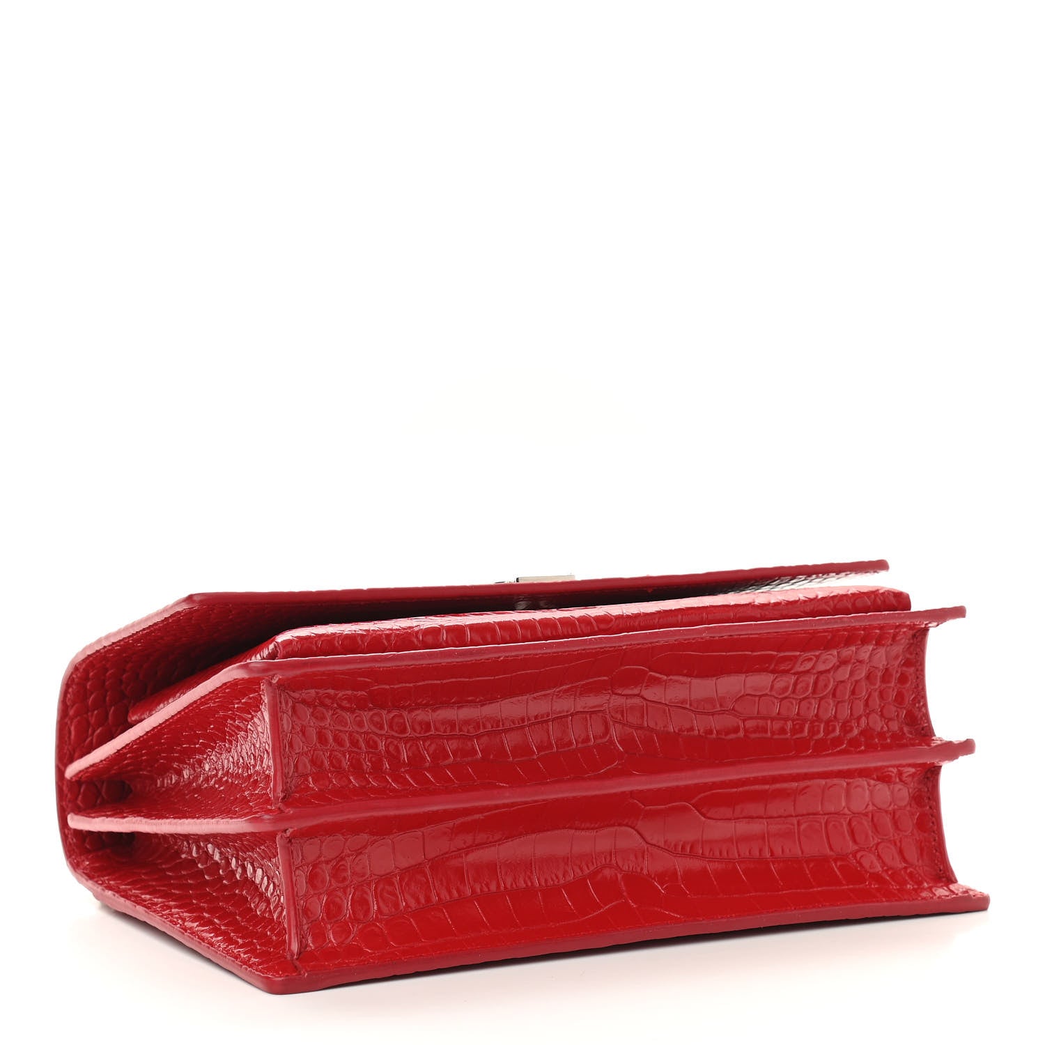 Saint Laurent Calfskin Crocodile Embossed Medium Monogram Sunset Rouge Eros 3 of 9