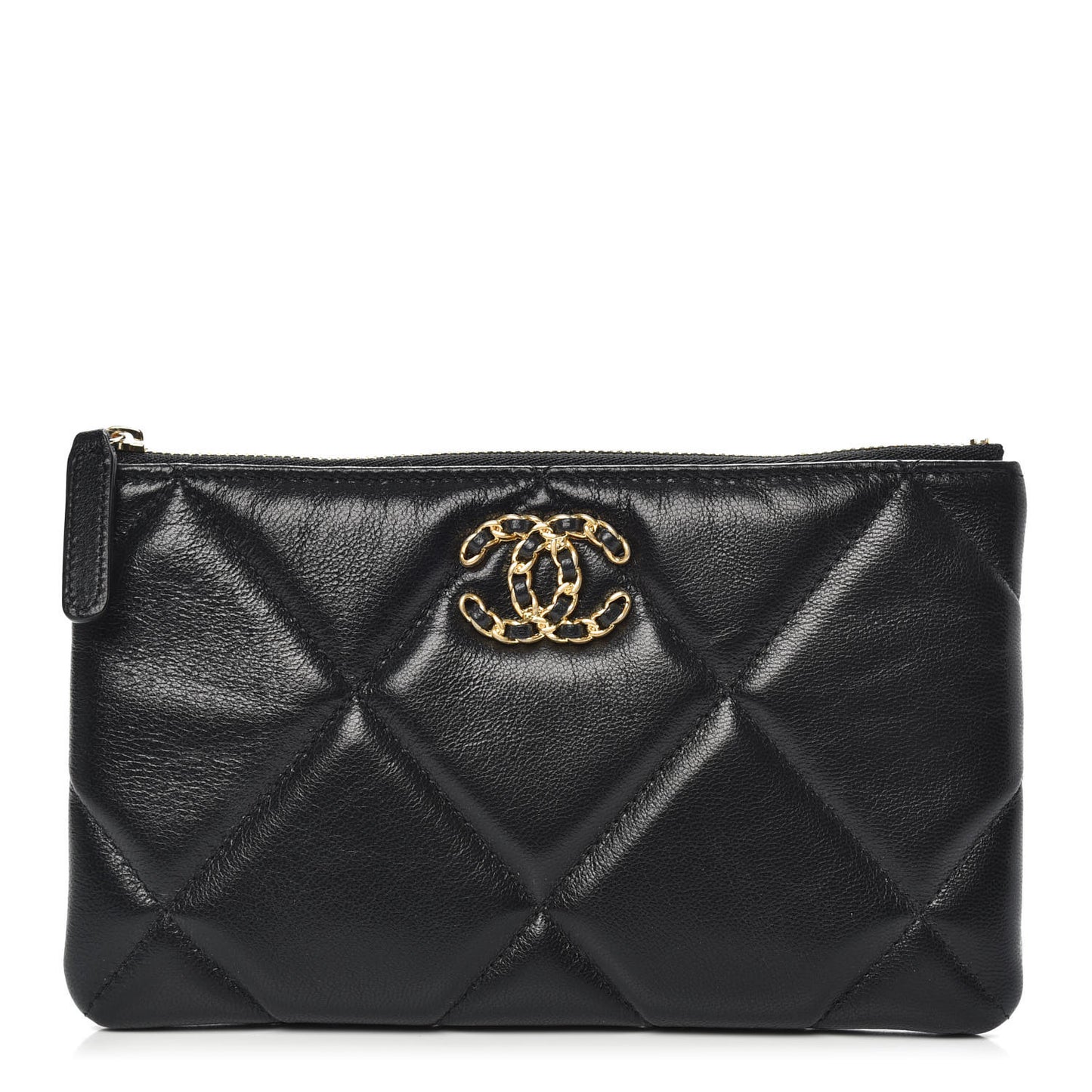 Shiny Goatskin Quilted Small 19 Pouch Black