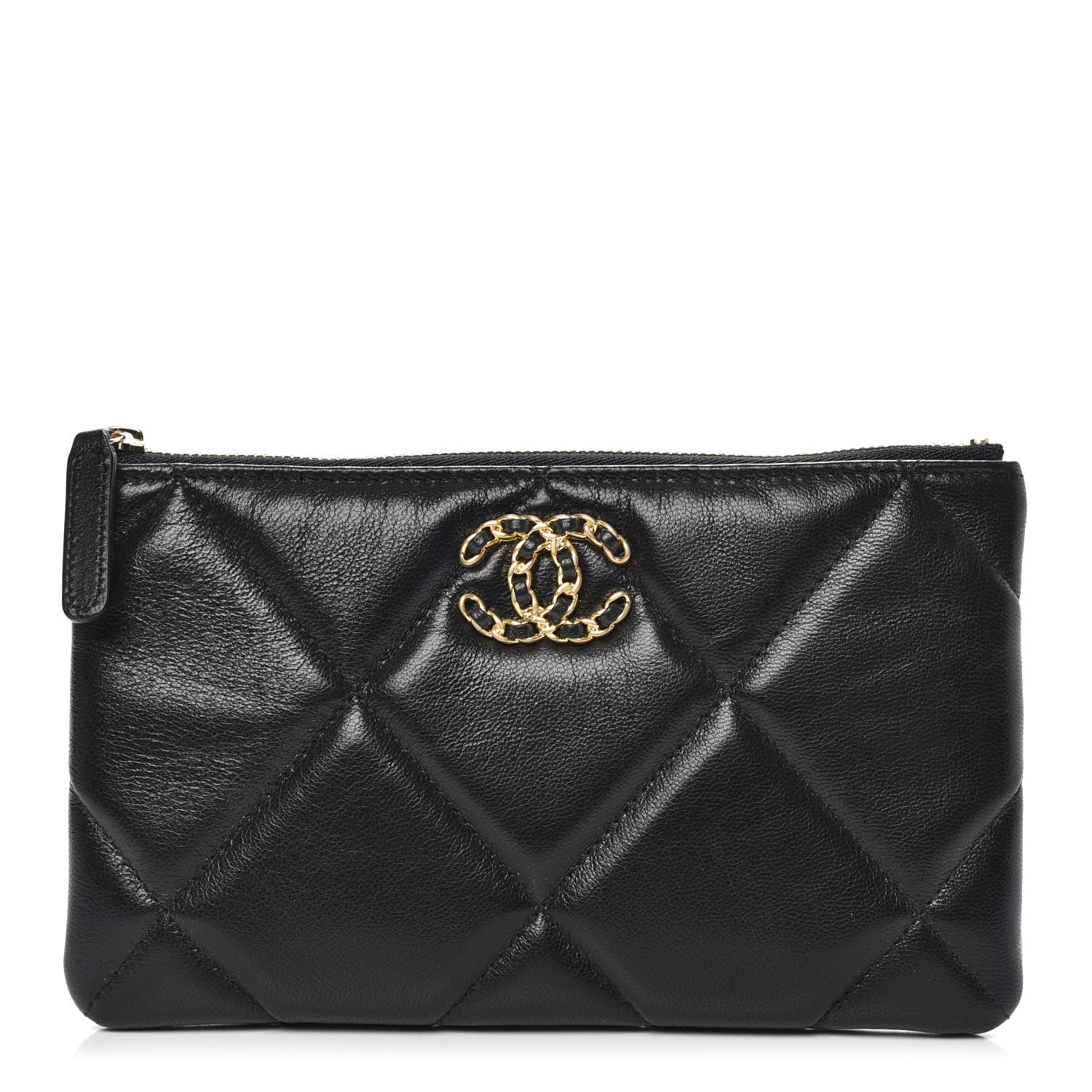 Chanel Shiny Goatskin Quilted Small 19 Pouch Black 1 of 9