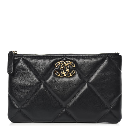 Chanel Shiny Goatskin Quilted Small 19 Pouch Black 1 of 9