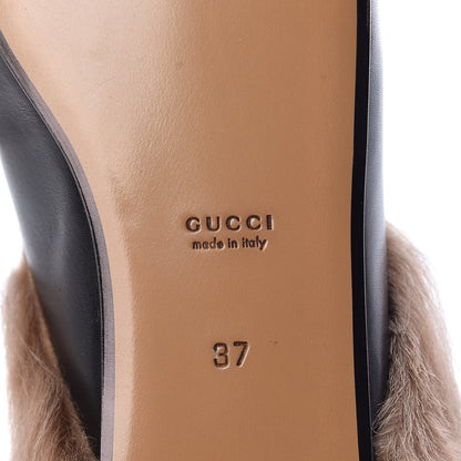 Gucci Calfskin Fur Womens Princetown Slippers 37 Black 6 of 7