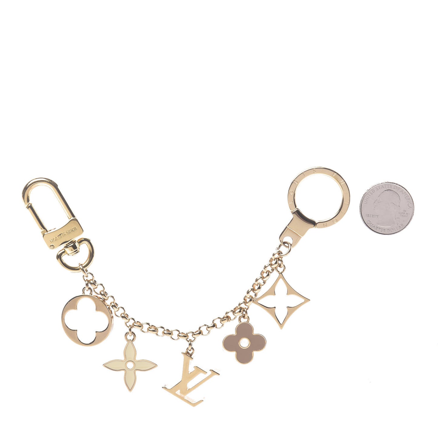 Brass Enamel Fleur De Monogram Bag Charm Chain Gold