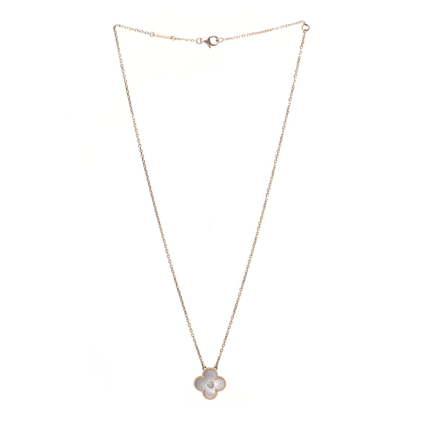 18K Rose Gold Diamond Mother of Pearl Vintage Alhambra Pendant Necklace