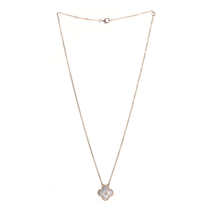 Van Cleef & Arpels 18K Rose Gold Diamond Mother of Pearl Vintage Alhambra Pendant Necklace 3 of 5