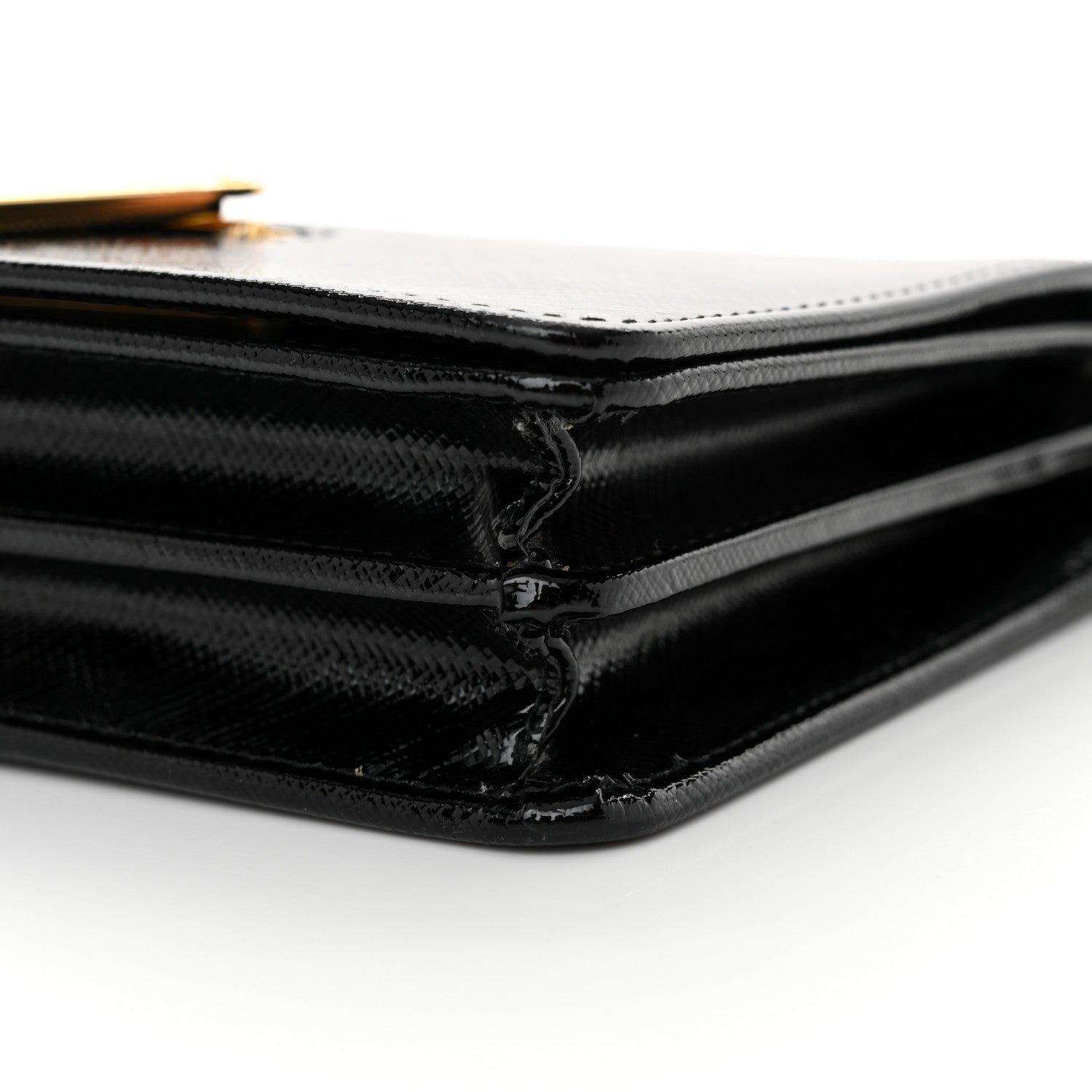 Prada Saffiano Vernice Metal Triangle Chain Crossbody Bag Black 10 of 12